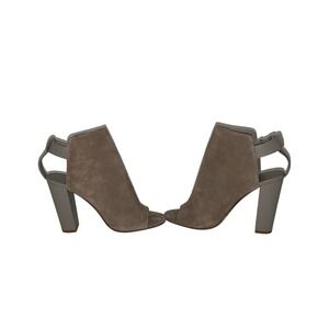 Vince Women Taupe Suede Open Toe Slingback Block Heel Booties Made in Italy 8M